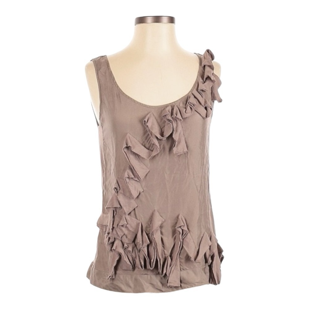 🌺 J Crew Stretchy Ruffle Taupe Sleeveless Blouse XS